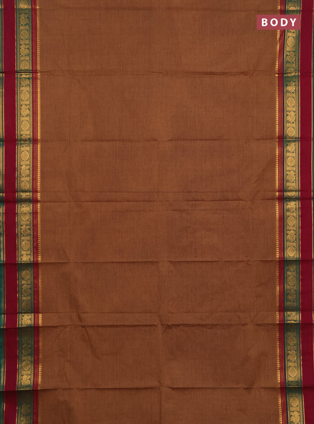 Chettinad cotton saree rust shade and wine shade with plain body and rettapet zari woven border