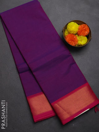 Chettinad cotton saree purple and pink with plain body and zari woven border