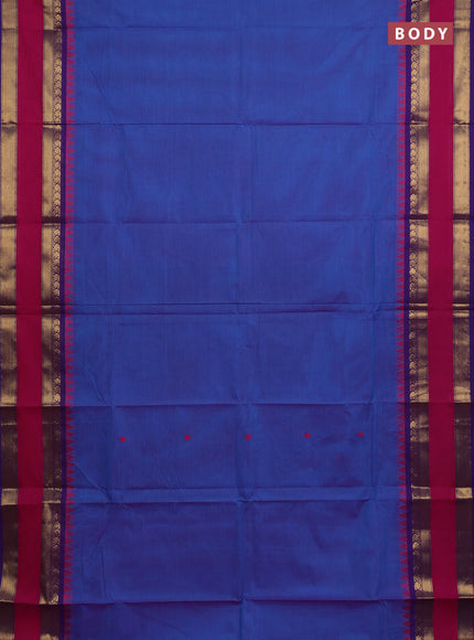 Chettinad cotton saree blue and violet with thread woven buttas and rettapet zari woven border