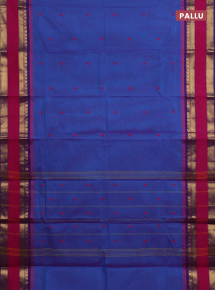 Chettinad cotton saree blue and violet with thread woven buttas and rettapet zari woven border