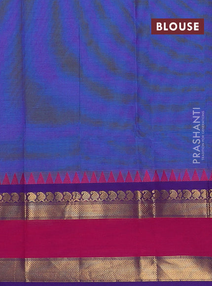 Chettinad cotton saree blue and violet with thread woven buttas and rettapet zari woven border