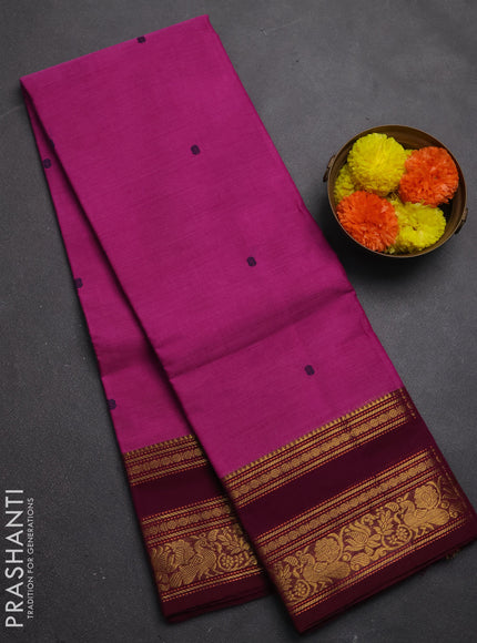 Chettinad cotton saree pink and wine shade with thread woven buttas and rettapet zari woven border