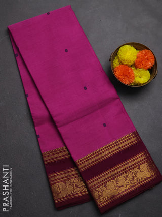 Chettinad cotton saree pink and wine shade with thread woven buttas and rettapet zari woven border