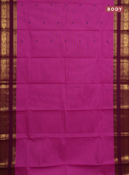 Chettinad cotton saree pink and wine shade with thread woven buttas and rettapet zari woven border