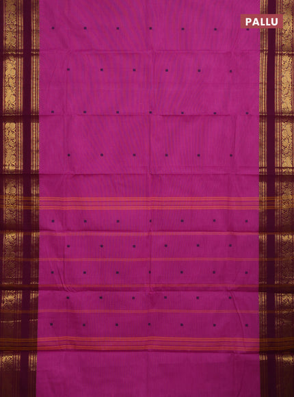 Chettinad cotton saree pink and wine shade with thread woven buttas and rettapet zari woven border