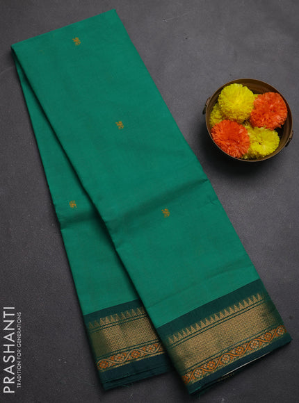 Chettinad cotton saree teal green and green with thread woven buttas and zari woven border