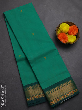 Chettinad cotton saree teal green and green with thread woven buttas and zari woven border