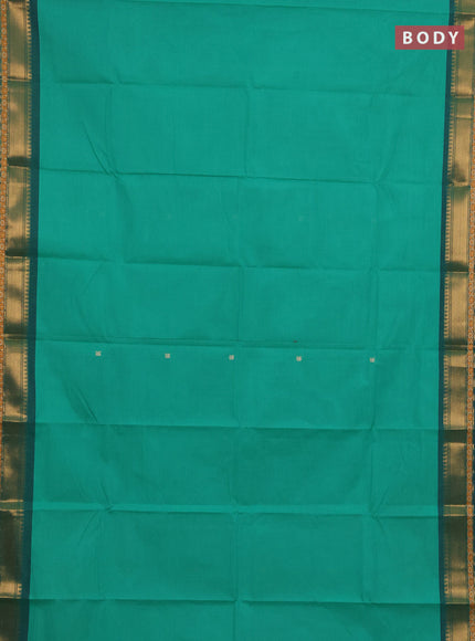 Chettinad cotton saree teal green and green with thread woven buttas and zari woven border