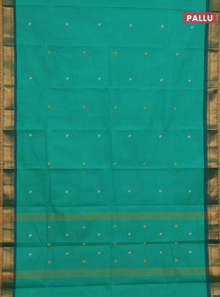Chettinad cotton saree teal green and green with thread woven buttas and zari woven border