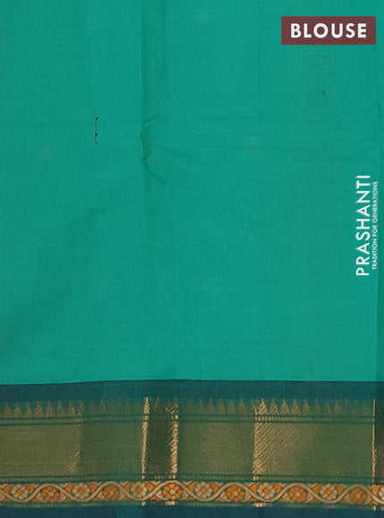 Chettinad cotton saree teal green and green with thread woven buttas and zari woven border