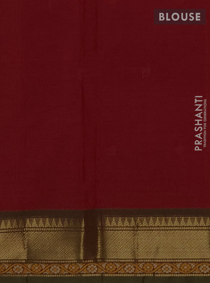 Chettinad cotton saree red and mehendi green with thread woven buttas and zari woven border