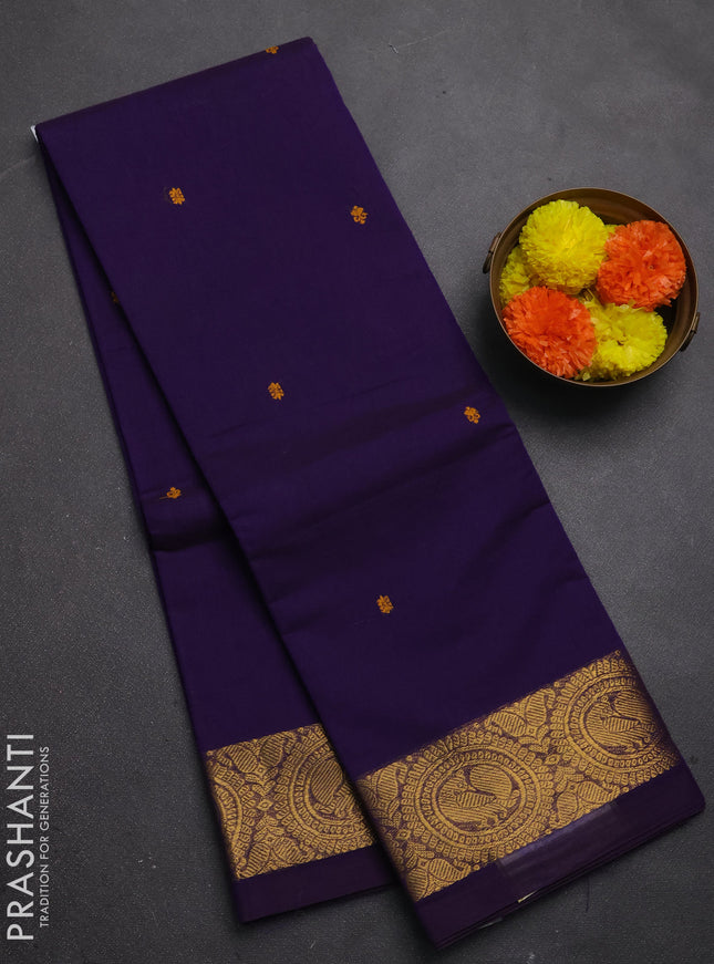 Chettinad cotton saree violet with thread woven buttas and zari woven border