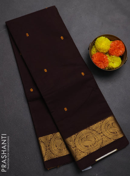 Chettinad cotton saree coffee brown with thread woven buttas and zari woven border