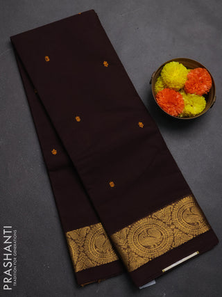 Chettinad cotton saree coffee brown with thread woven buttas and zari woven border