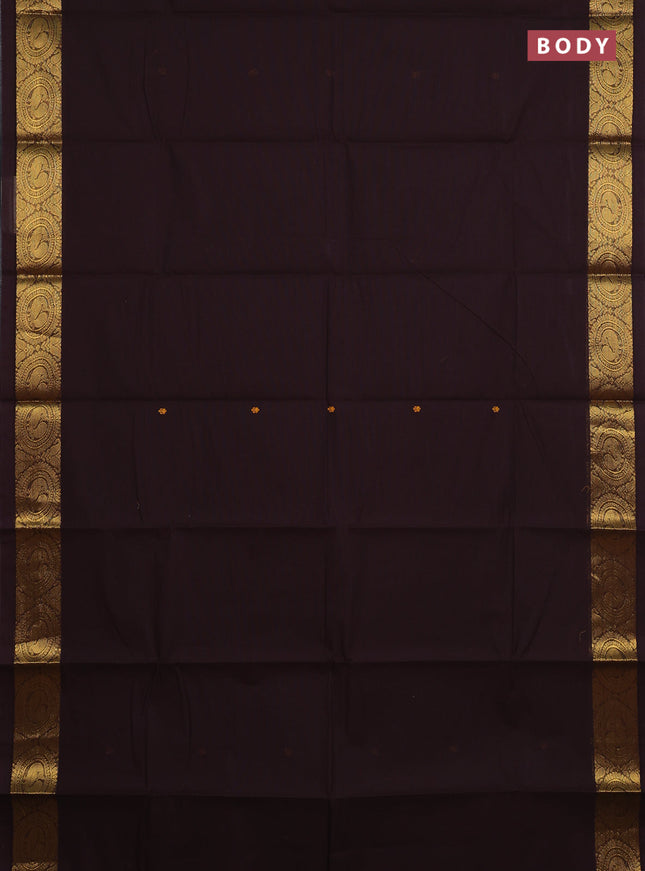 Chettinad cotton saree coffee brown with thread woven buttas and zari woven border