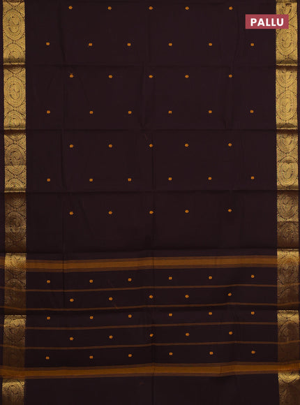 Chettinad cotton saree coffee brown with thread woven buttas and zari woven border