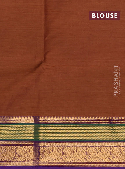 Chettinad cotton saree dark mustard and violet with plain body and zari woven border
