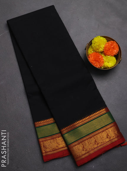 Chettinad cotton saree black and red with plain body and zari woven border