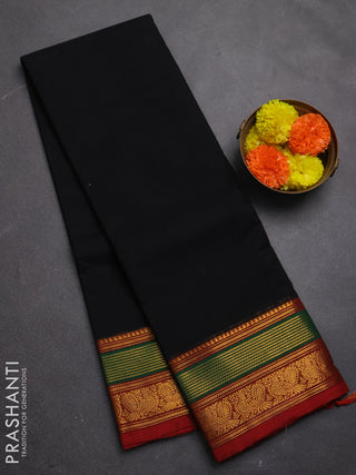 Chettinad cotton saree black and red with plain body and zari woven border
