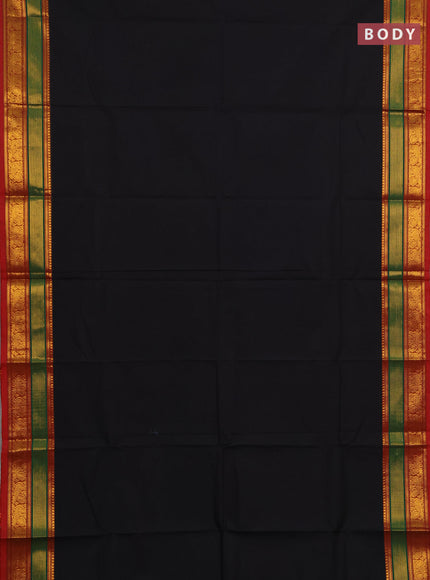 Chettinad cotton saree black and red with plain body and zari woven border