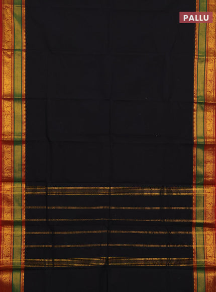 Chettinad cotton saree black and red with plain body and zari woven border