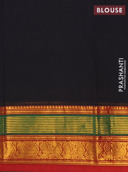 Chettinad cotton saree black and red with plain body and zari woven border