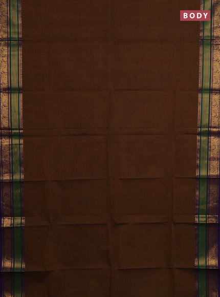 Chettinad cotton saree brown and violet with plain body and zari woven border