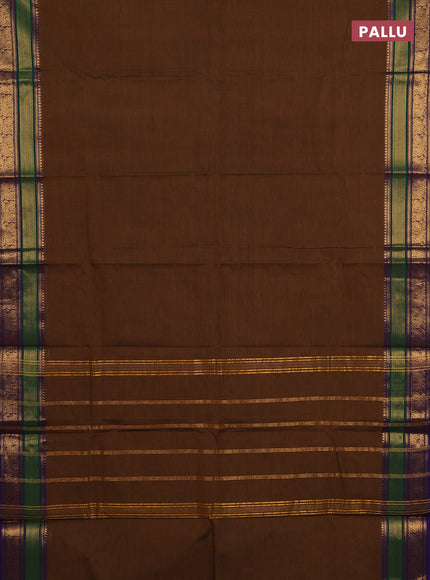 Chettinad cotton saree brown and violet with plain body and zari woven border