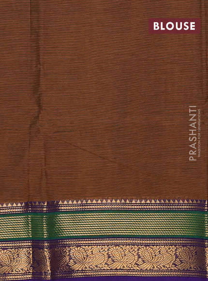 Chettinad cotton saree brown and violet with plain body and zari woven border