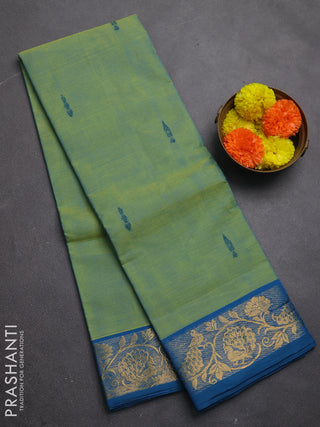 Chettinad cotton saree dual shade of bluish green and cs blue with thread woven buttas and zari woven border