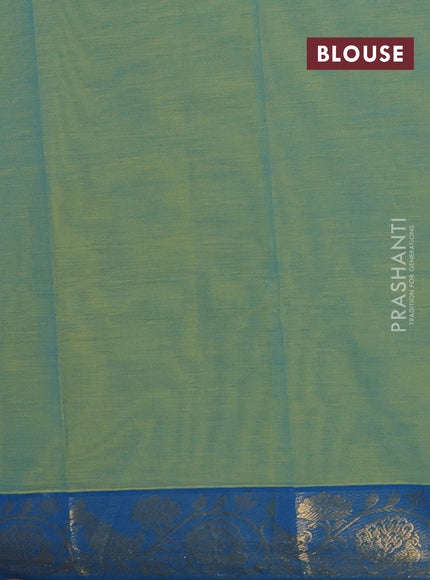 Chettinad cotton saree dual shade of bluish green and cs blue with thread woven buttas and zari woven border