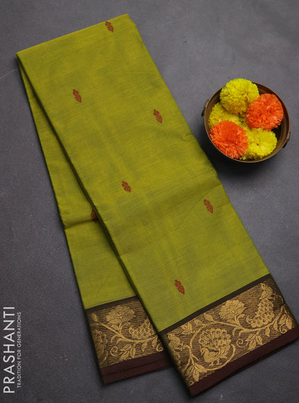 Chettinad cotton saree light green and deep maroon with thread woven buttas and zari woven border