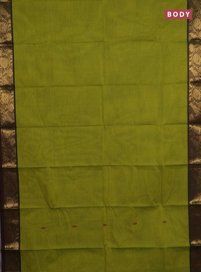 Chettinad cotton saree light green and deep maroon with thread woven buttas and zari woven border