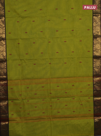 Chettinad cotton saree light green and deep maroon with thread woven buttas and zari woven border