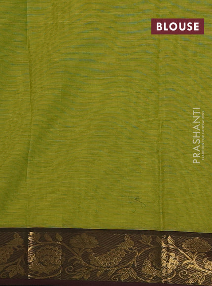 Chettinad cotton saree light green and deep maroon with thread woven buttas and zari woven border