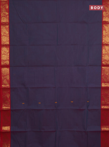 Chettinad cotton saree dual shade of bluish pink and red with thread woven buttas and zari woven border