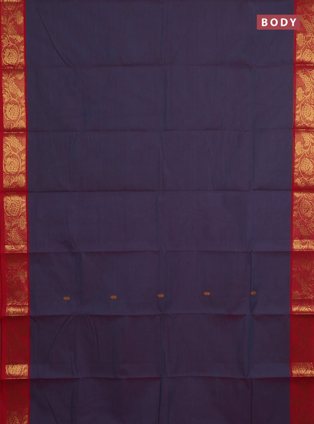 Chettinad cotton saree dual shade of bluish pink and red with thread woven buttas and zari woven border