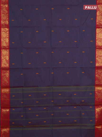 Chettinad cotton saree dual shade of bluish pink and red with thread woven buttas and zari woven border