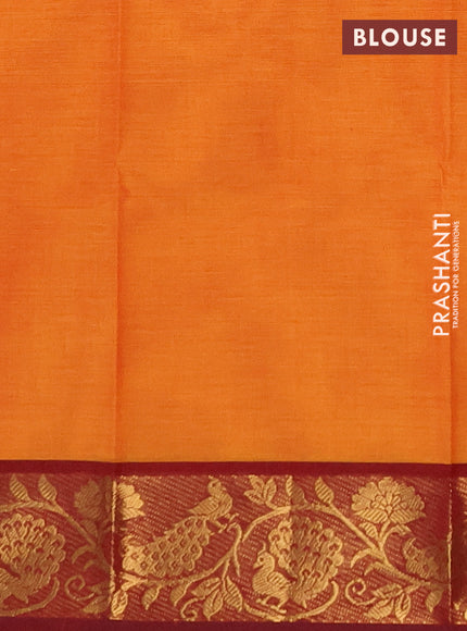 Chettinad cotton saree mustard yellow and maroon with thread woven buttas and zari woven border