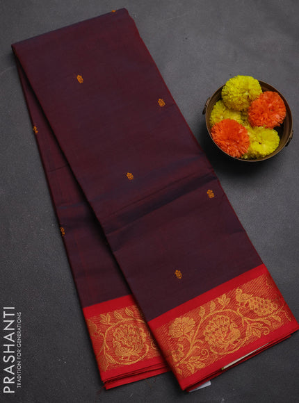 Chettinad cotton saree dual shade of maroon and red with thread woven buttas and zari woven border