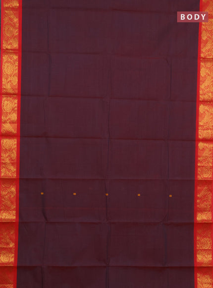 Chettinad cotton saree dual shade of maroon and red with thread woven buttas and zari woven border