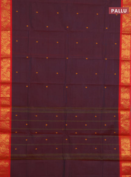 Chettinad cotton saree dual shade of maroon and red with thread woven buttas and zari woven border