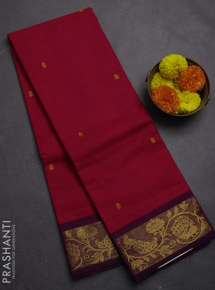 Chettinad cotton saree pink and deep purple with thread woven buttas and zari woven border
