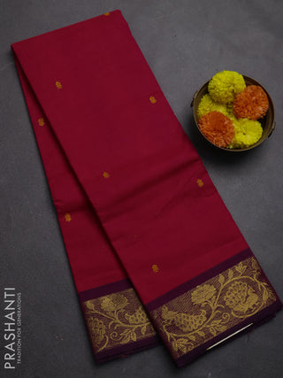 Chettinad cotton saree pink and deep purple with thread woven buttas and zari woven border