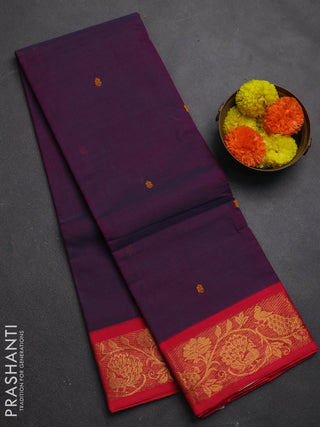 Chettinad cotton saree purple and pink with thread woven buttas and zari woven border