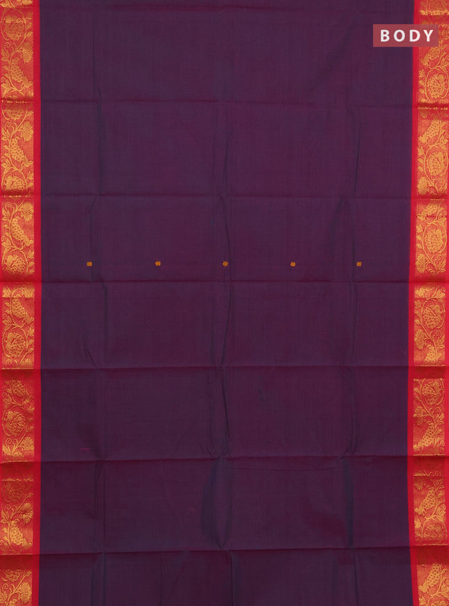 Chettinad cotton saree purple and pink with thread woven buttas and zari woven border