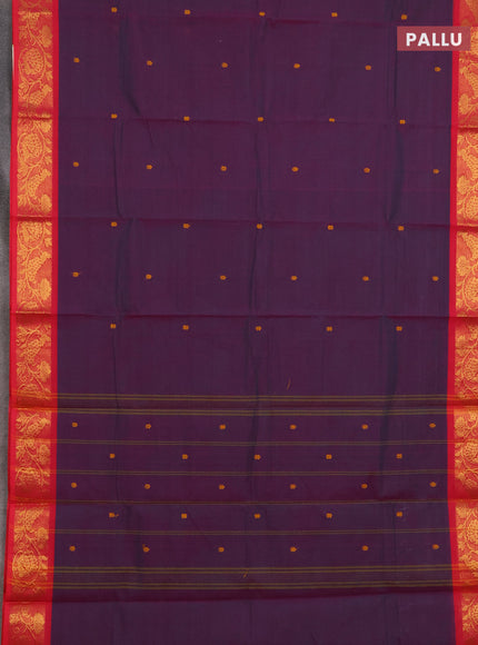 Chettinad cotton saree purple and pink with thread woven buttas and zari woven border