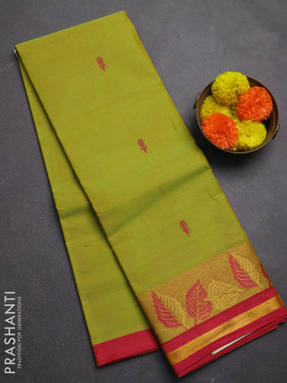 Chettinad cotton saree lime green and pink with allover thread woven buttas and thread & zari woven border