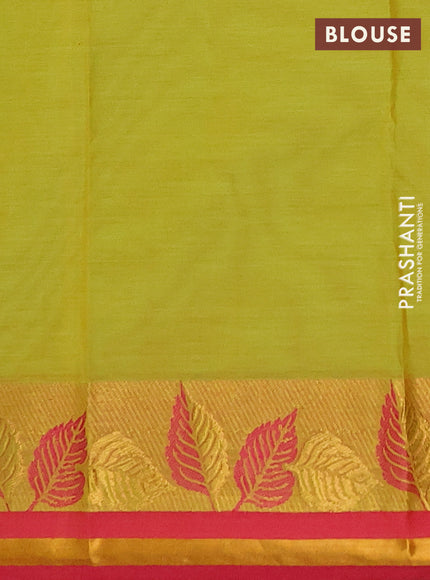 Chettinad cotton saree lime green and pink with allover thread woven buttas and thread & zari woven border