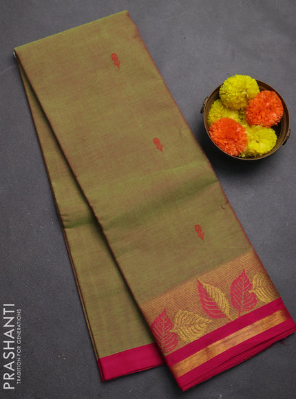 Chettinad cotton saree dual shade of greenish pink and pink with thread woven buttas and thread & zari woven border